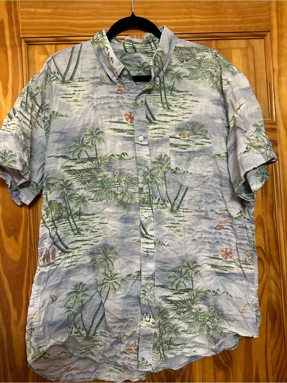 J. Crew Blue and Green Tropical Print Short-Sleeve Button-Down Shirt